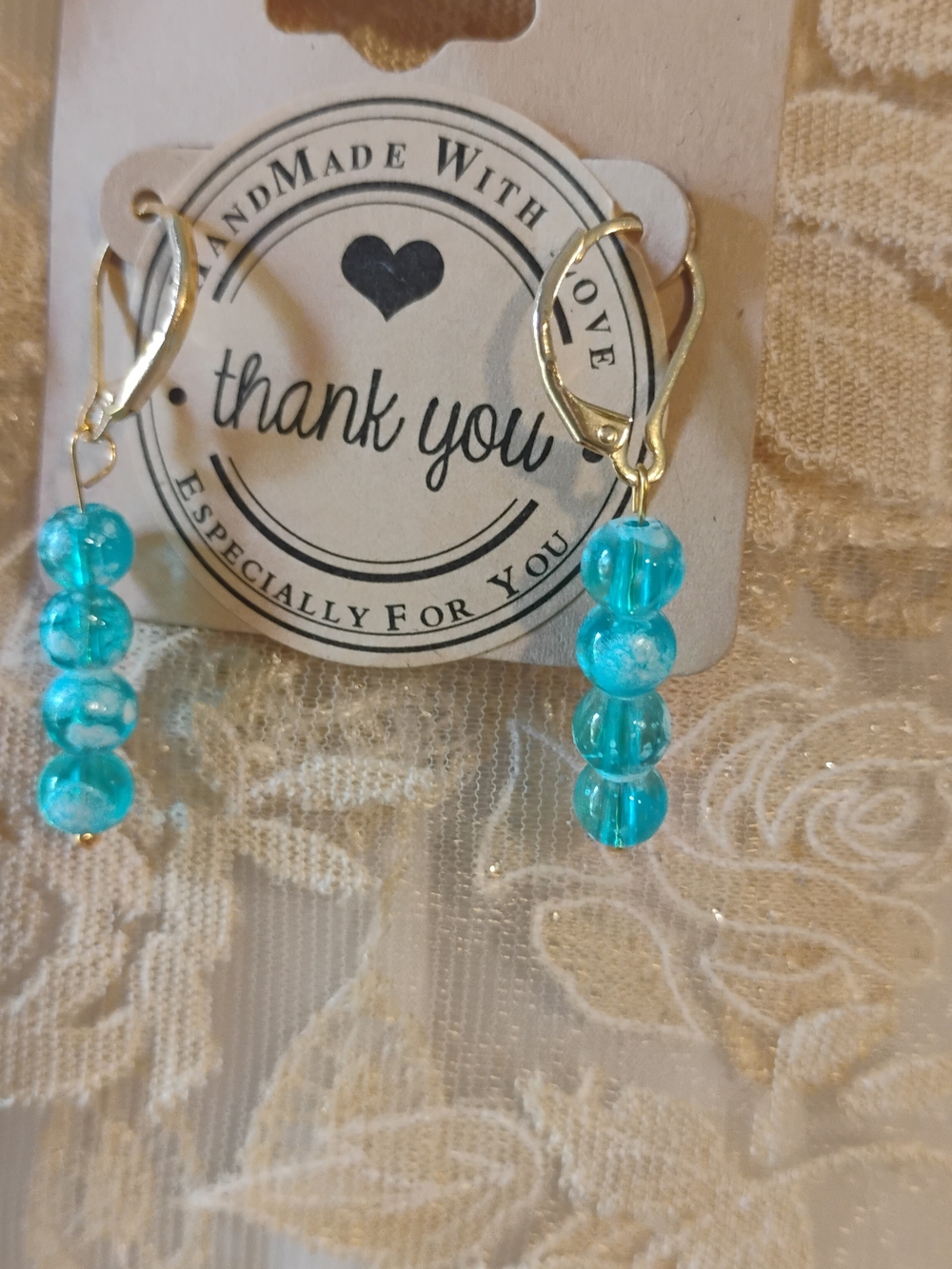 Handmade Turquoise Glass Bead Drop Earrings - Collection